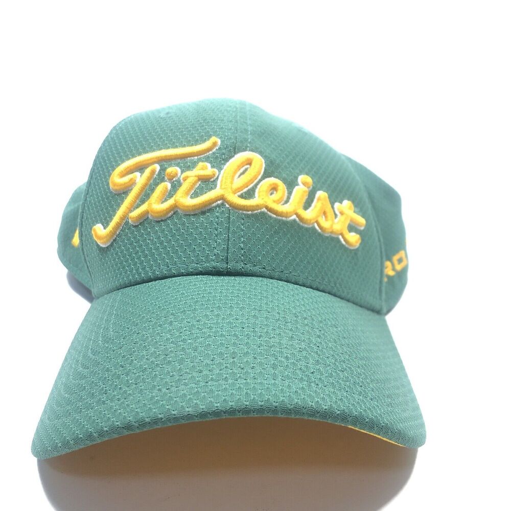 Titleist Pro V1 Green Gold Yellow Tour Fitted M/L Standard Curved Golf Hat VGC